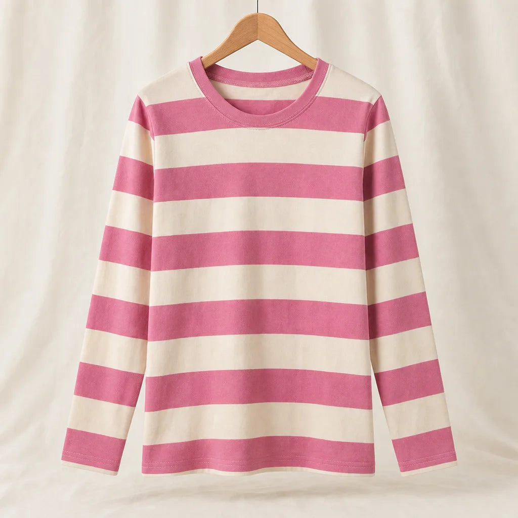 Camilla Striped Long-Sleeve Top - Color:Pink;Size:S