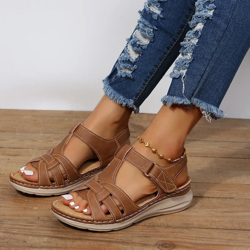 Camille Comfort Strap Sandals - Color:Brown;Size:35