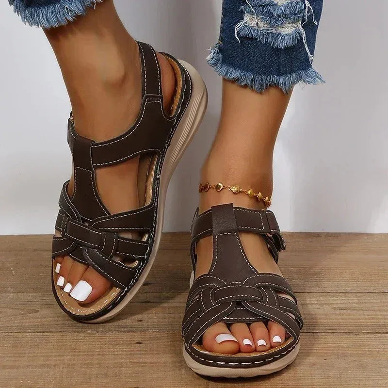 Camille Comfort Strap Sandals - Color:Dark Brown;Size:35