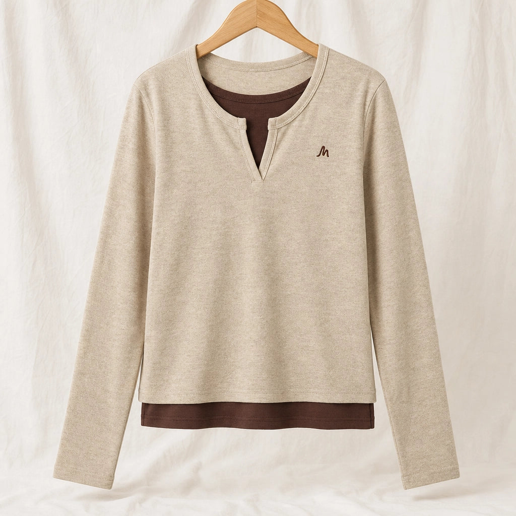 Camille Layered Long Sleeve - Color:Apricot;Size:S