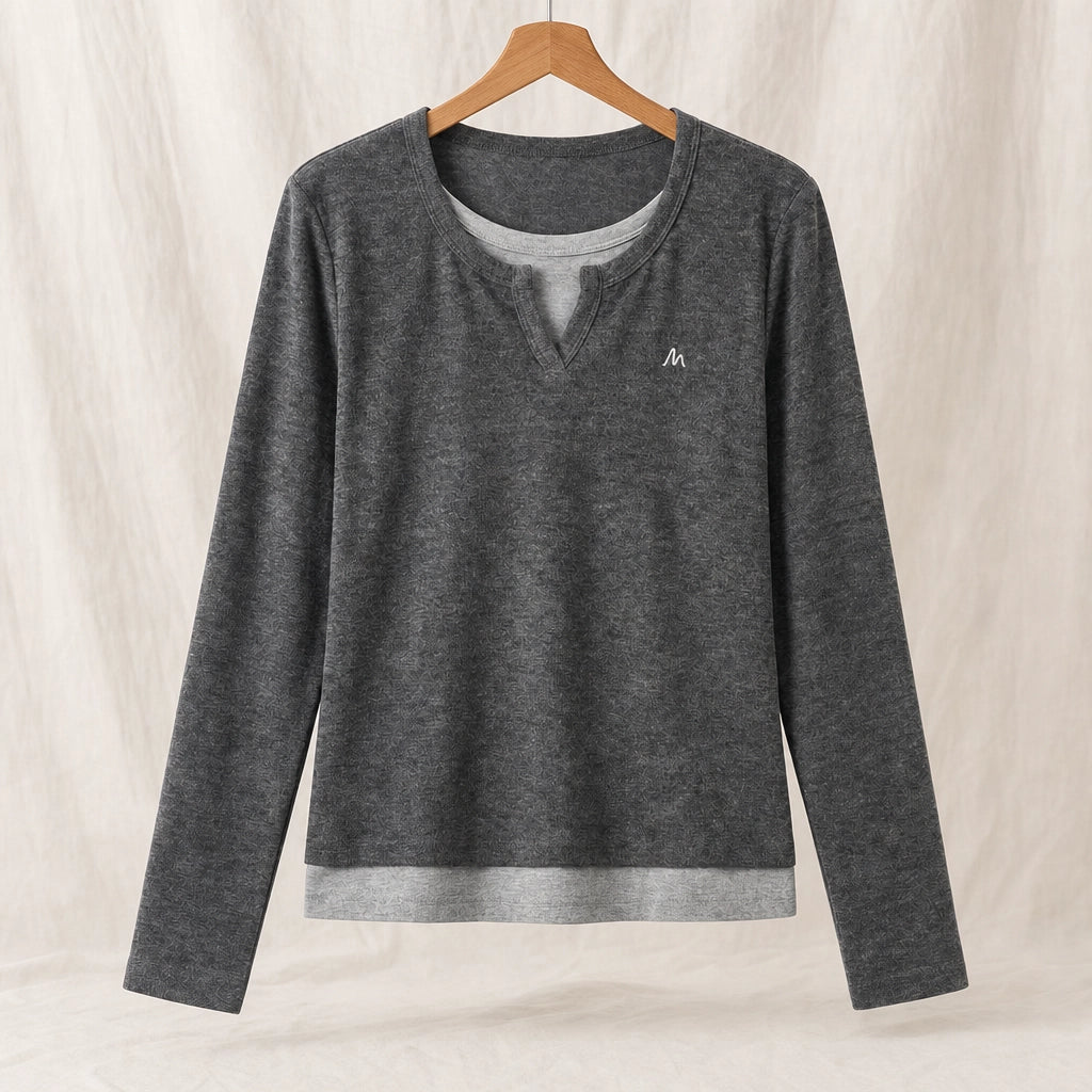 Camille Layered Long Sleeve - Color:Gray;Size:S