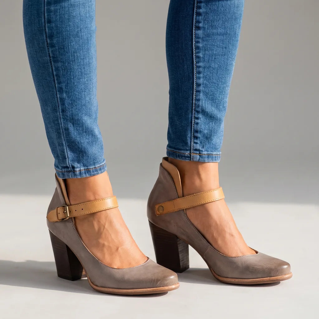 Camille | Womens Platform Mary Jane Heels Shoes - Color:Gray;Size:35