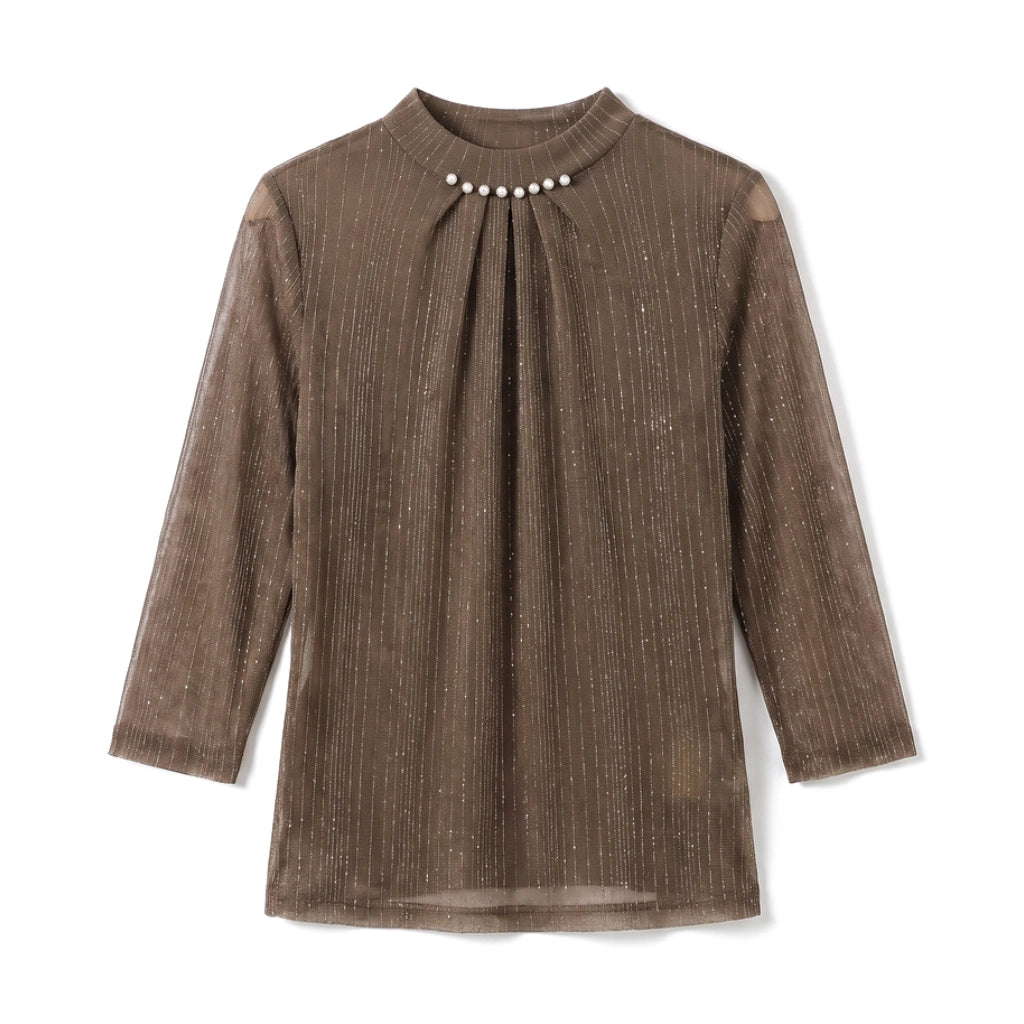 Blythe Striped Mock Neck - Color:Caramel;Size:S