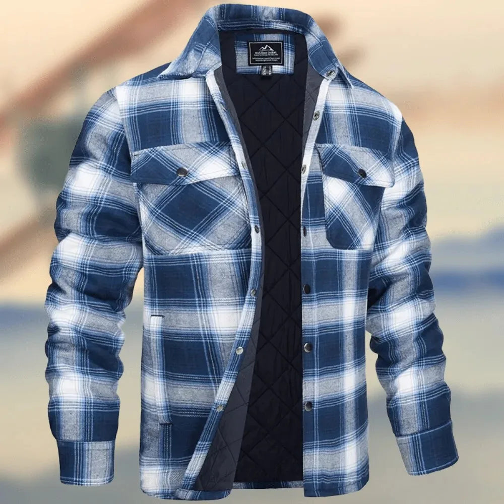 Carlton | Quilted Check Shirt Jacket - Size:XS;Color:Sky Blue
