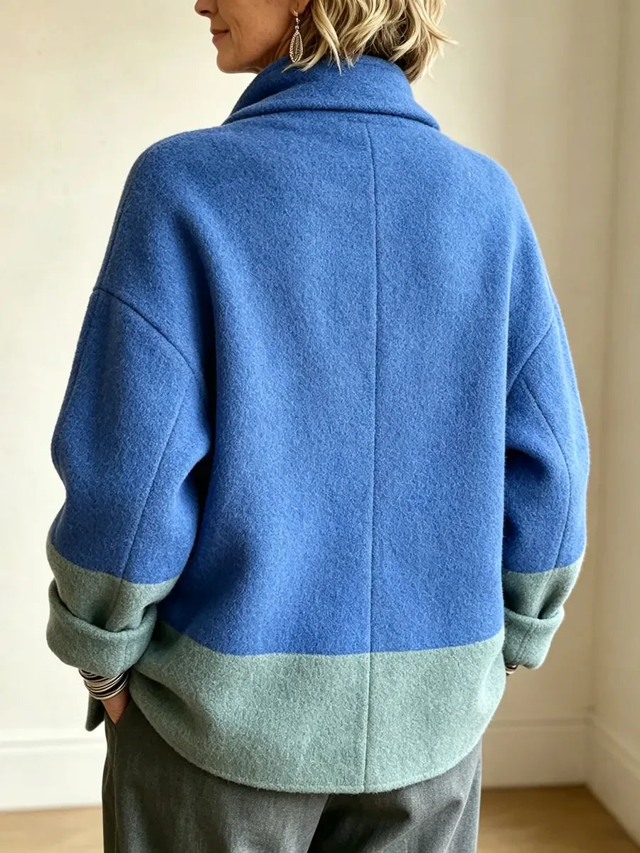 Women's Two-Tone Wool-Blend Asymmetrical Cardigan Jacket Blue.webp