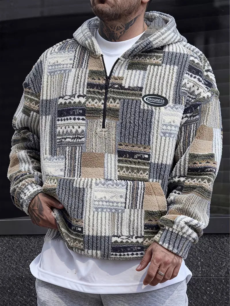 Carver | Men's Patterned Quarter-Zip Pullover  - Color:Khaki;Size:XS