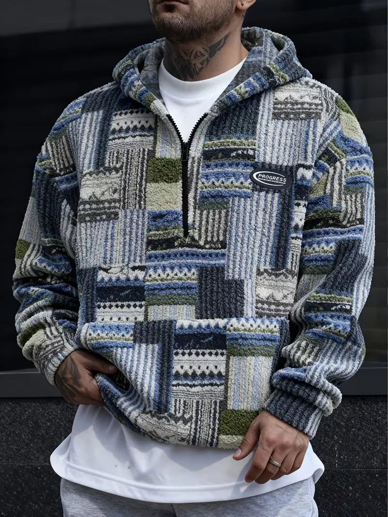 Carver | Men's Patterned Quarter-Zip Pullover  - Color:Sky Blue;Size:XS