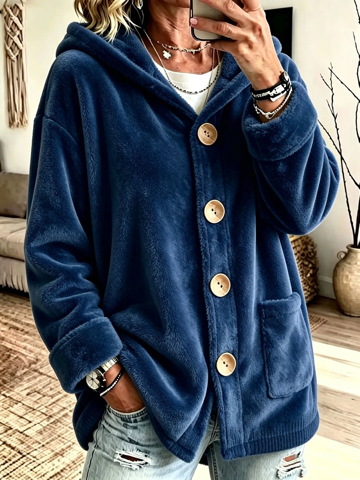 Casey | Women's Hooded Cardigan Coat - Color:Dark Blue;Size:XS