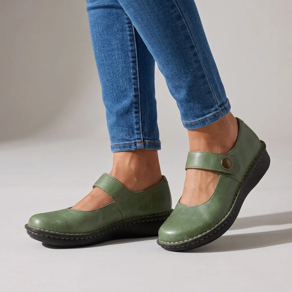 Cassia Wedge Mary Jane Flats - Color:Green;Size:35