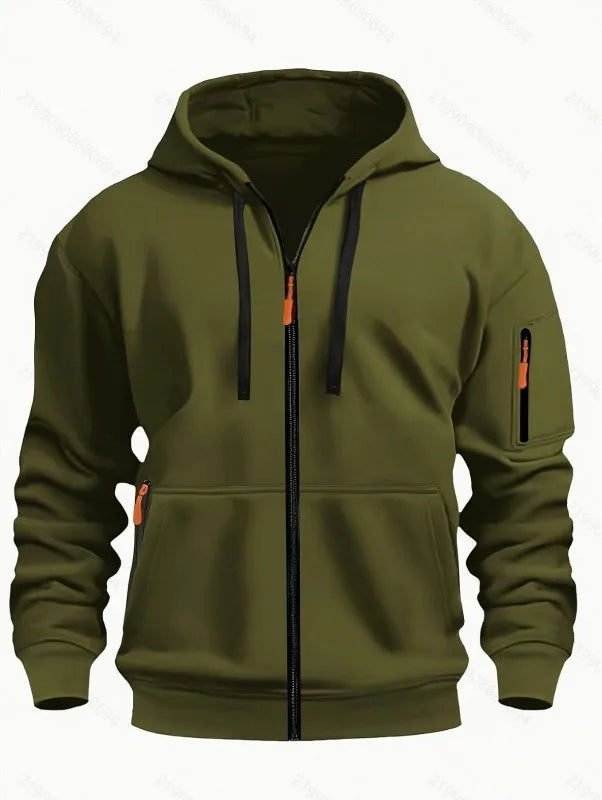 Cassius | Men's Zip Up Hooded Jacket - Size:XS;Color:Army Green