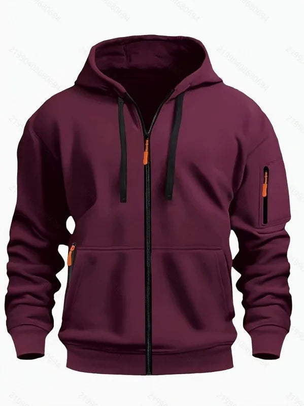 Cassius | Men's Zip Up Hooded Jacket - Size:XS;Color:Burgundy
