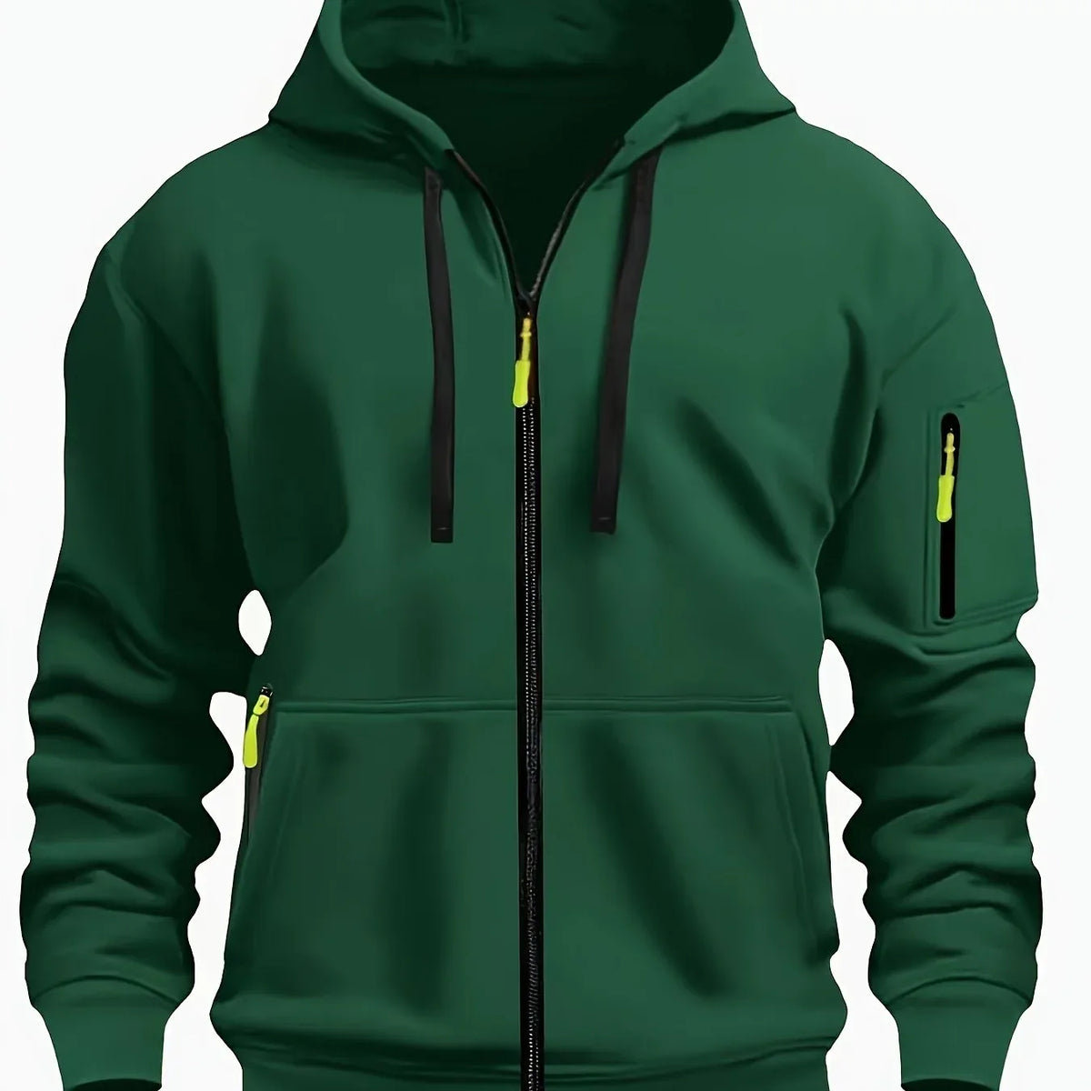 Cassius | Men's Zip Up Hooded Jacket - Size:XS;Color:Dark Green