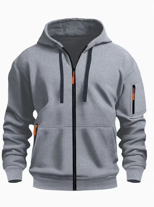 Cassius | Men's Zip Up Hooded Jacket - Size:XS;Color:Light Grey