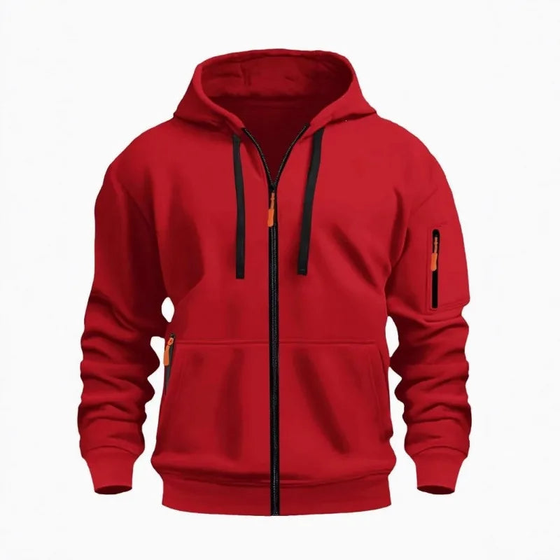 Cassius | Men's Zip Up Hooded Jacket - Size:XS;Color:Red