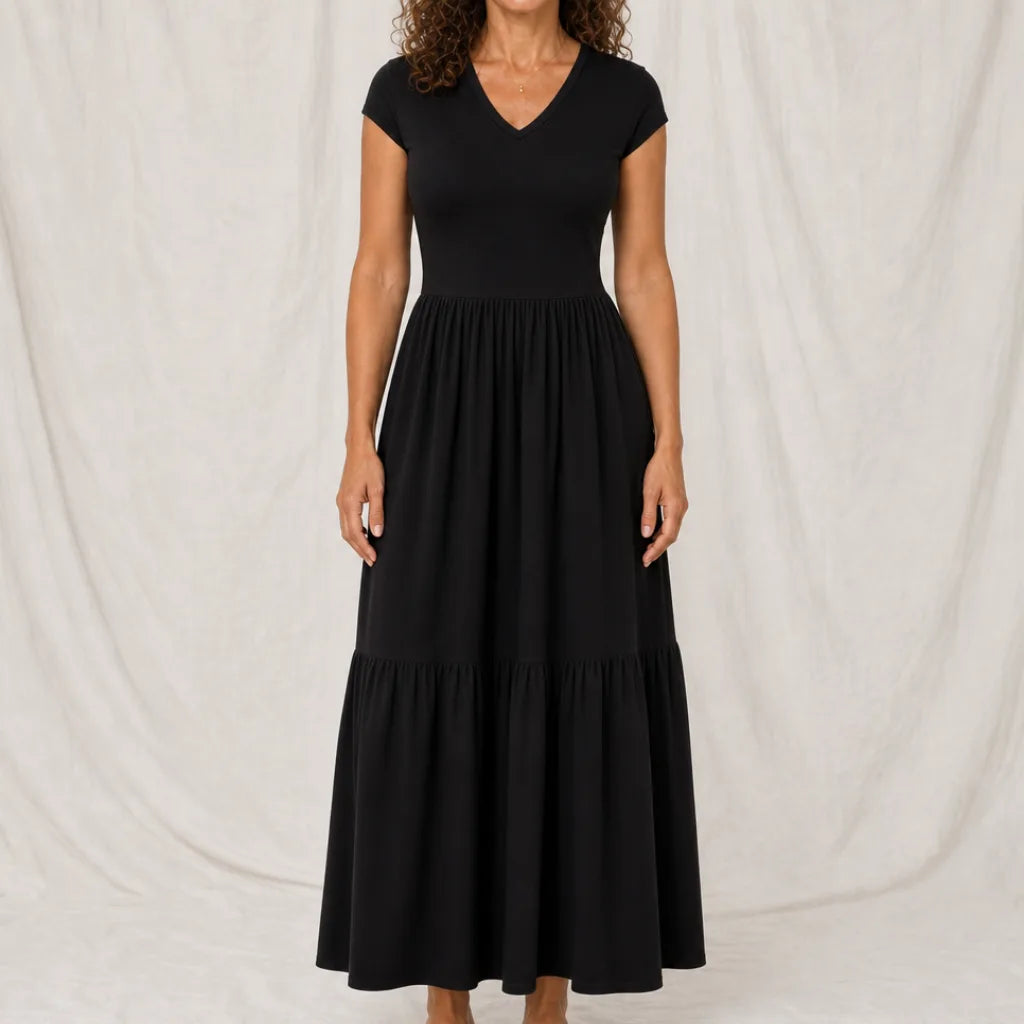 Cavari Belted Wedding Guest Dress - Color:Black;Size:XS