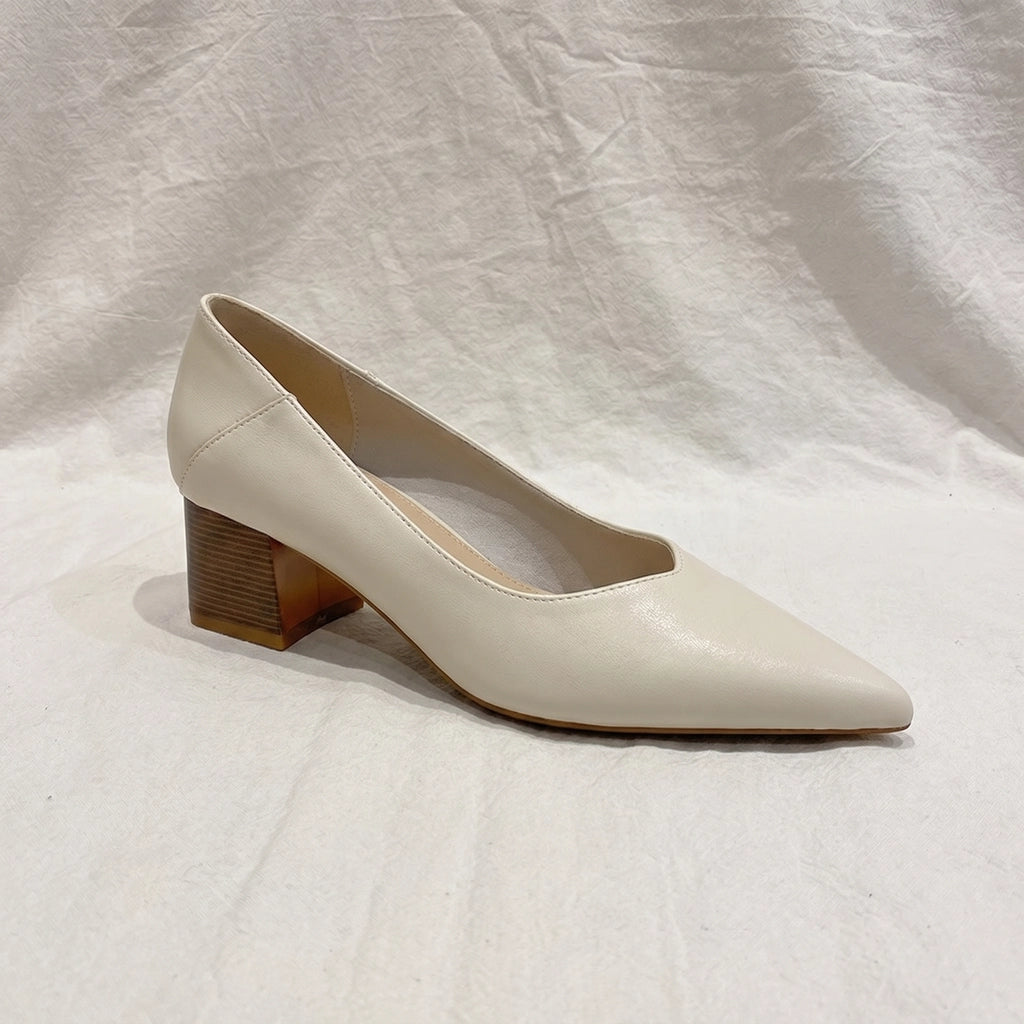 Celeste Low-Block Heels - Color:Off-White;Size:35