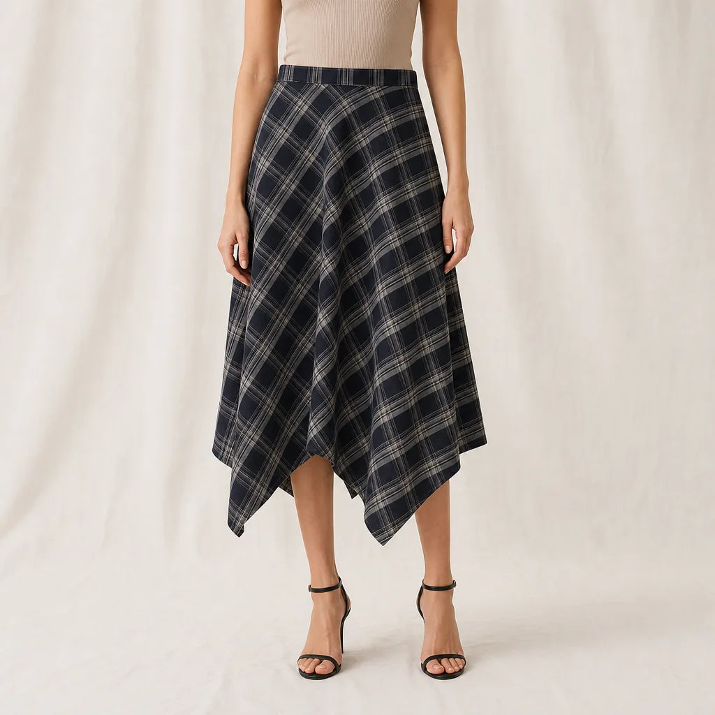 Women's Black Celia Asymmetric Plaid Skirt