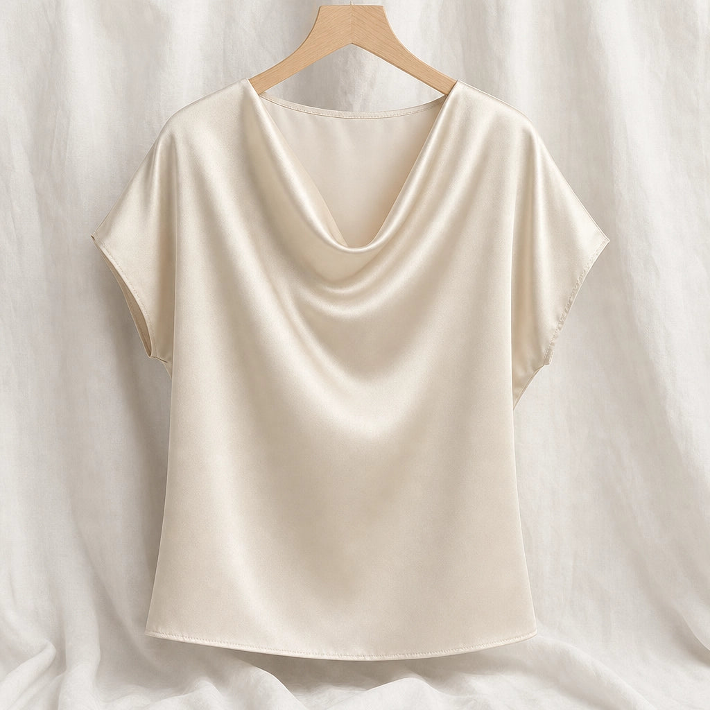 Palmer Satin Cowl-Neck T-Shirt - Color:Champagne;Size:M