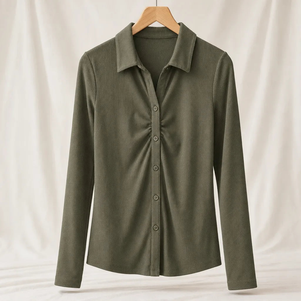 Cheney Ruched Polo Shirt - Color:Green;Size:XS