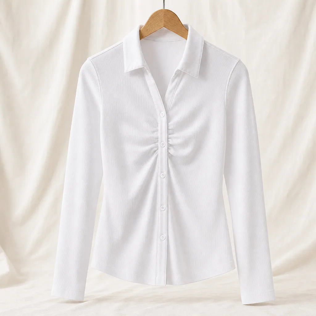 Cheney Ruched Polo Shirt - Color:White;Size:XS