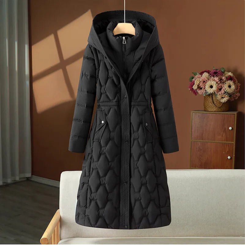 Chiara | Women's Quilted Hooded Coat  - Color:Midnight Black;Size:S