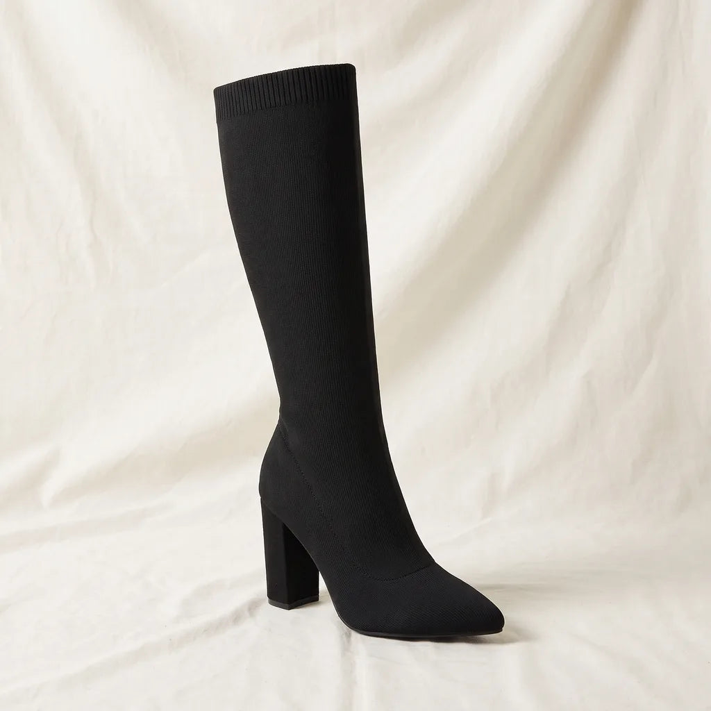 Women's Black Dalton Knit Calf Boots