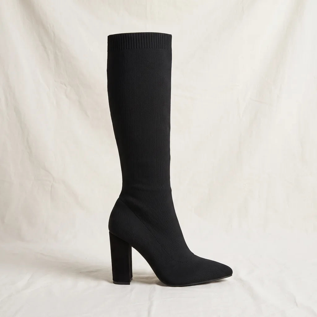 Women's Black Dalton Knit Calf Boots