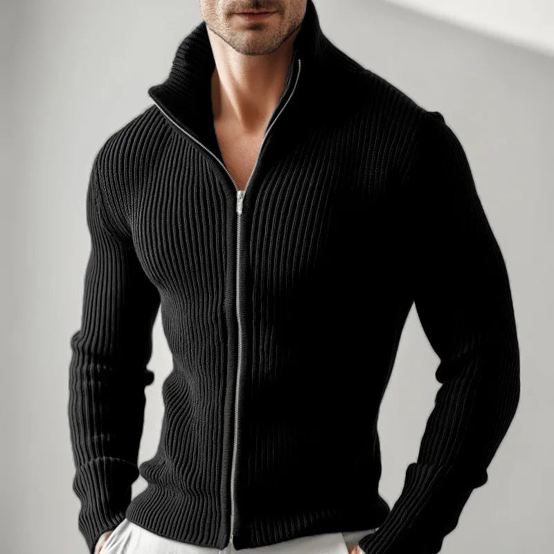 Chris | Men's Ribbed Stand-Collar Jacket - Color:Black;Size:XS