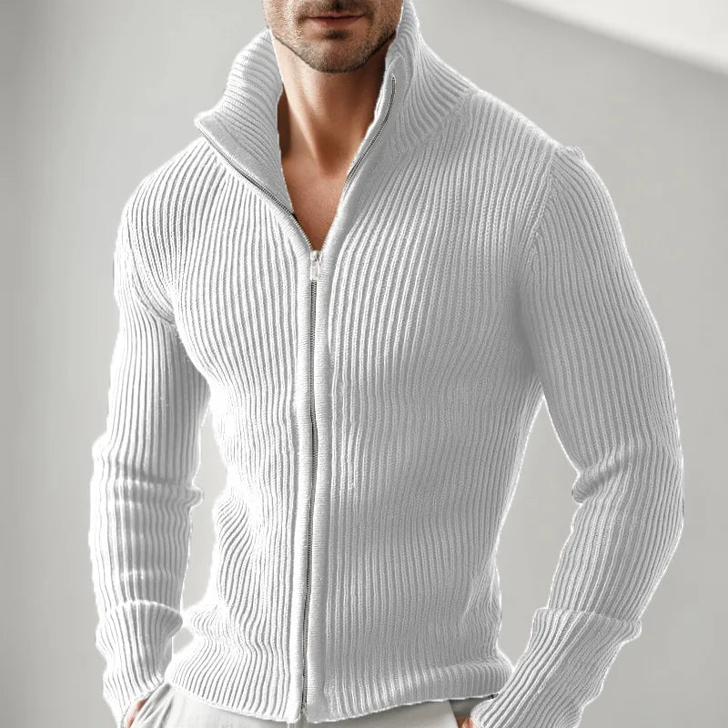 Chris | Men's Ribbed Stand-Collar Jacket - Color:White;Size:XS