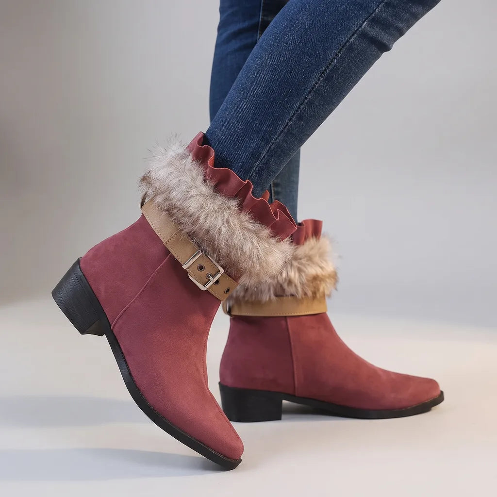 Ciara | Women's Orthopaedic Winter Ankle Boots - Color:Rose red;Size:36