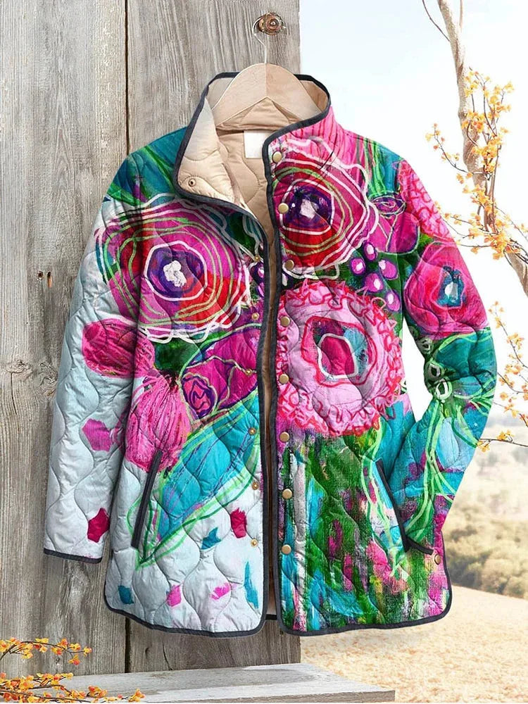 Claire | Women's Quilted Artistic Jacket - Size:XXS;Color:Colorful Flower