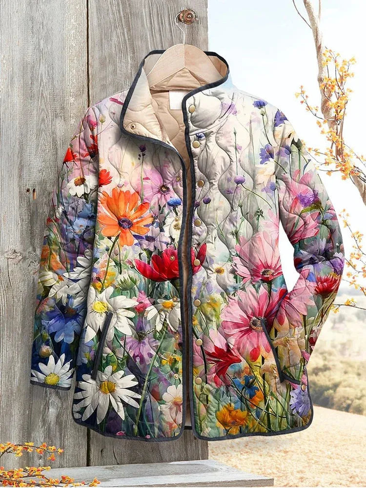 Claire | Women's Quilted Artistic Jacket - Size:XXS;Color:Colorful Garden
