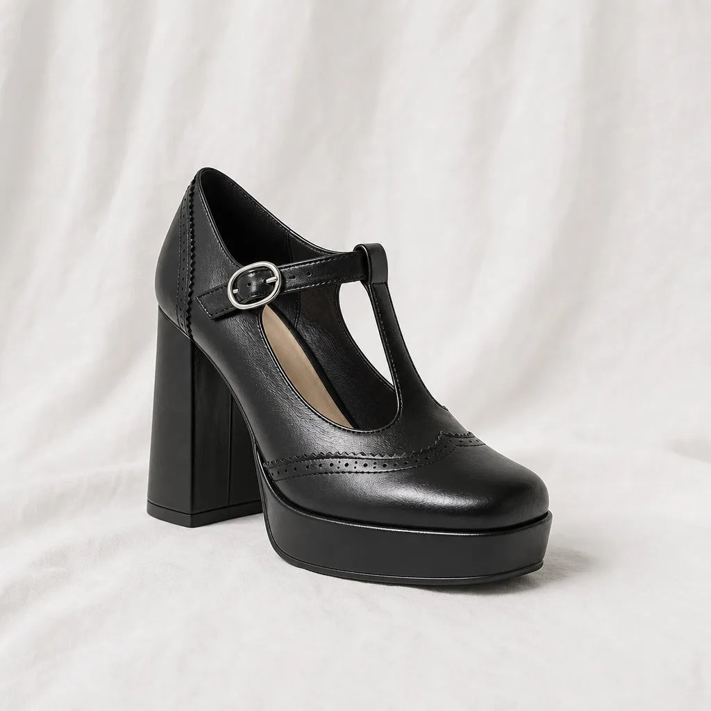 Clara Brogue Platform Pumps - Color:Black;Size:35