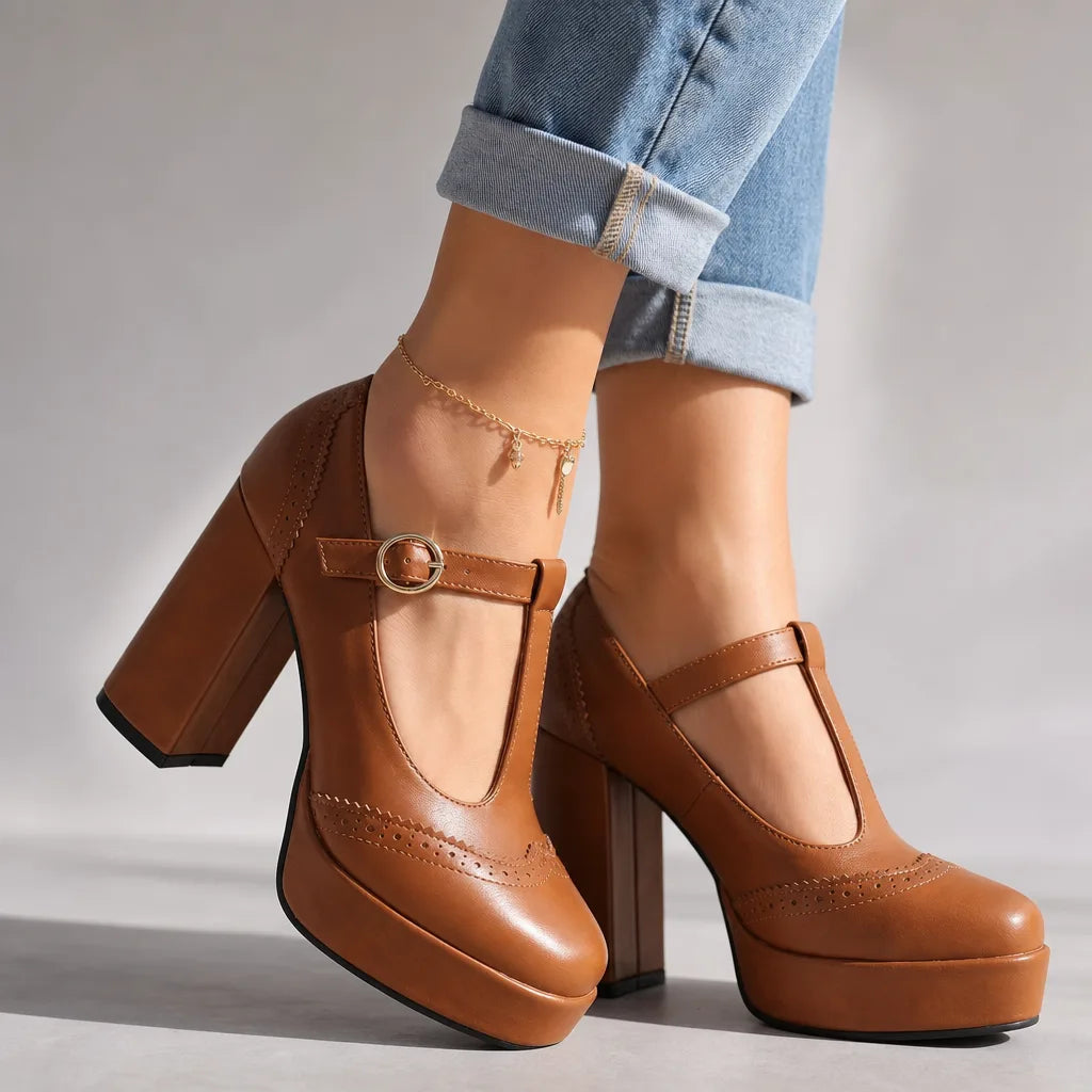 Dark Brown Eliza Brogue Platform Pumps 4