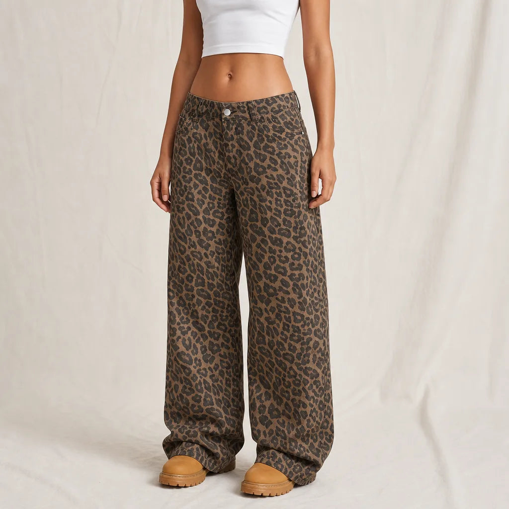 Women's Leopard Print Clara Leopard Wide-Leg Jeans