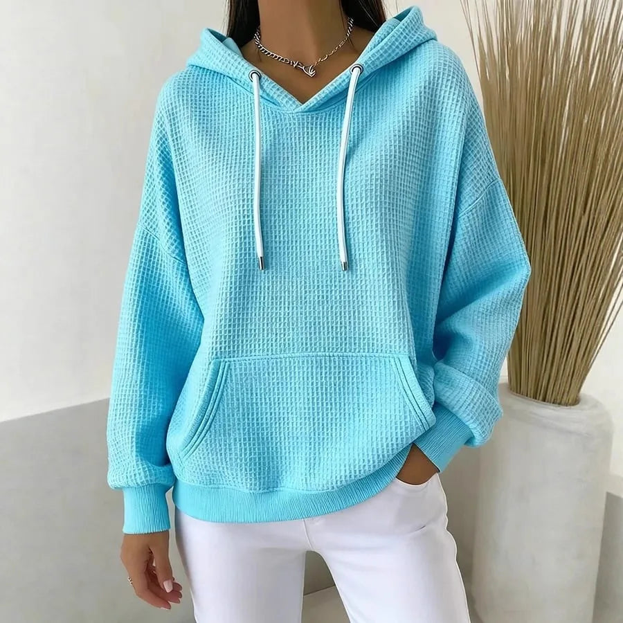 Clarissa | Women's Textured Hoodie  - Color:Blue;Size:XS