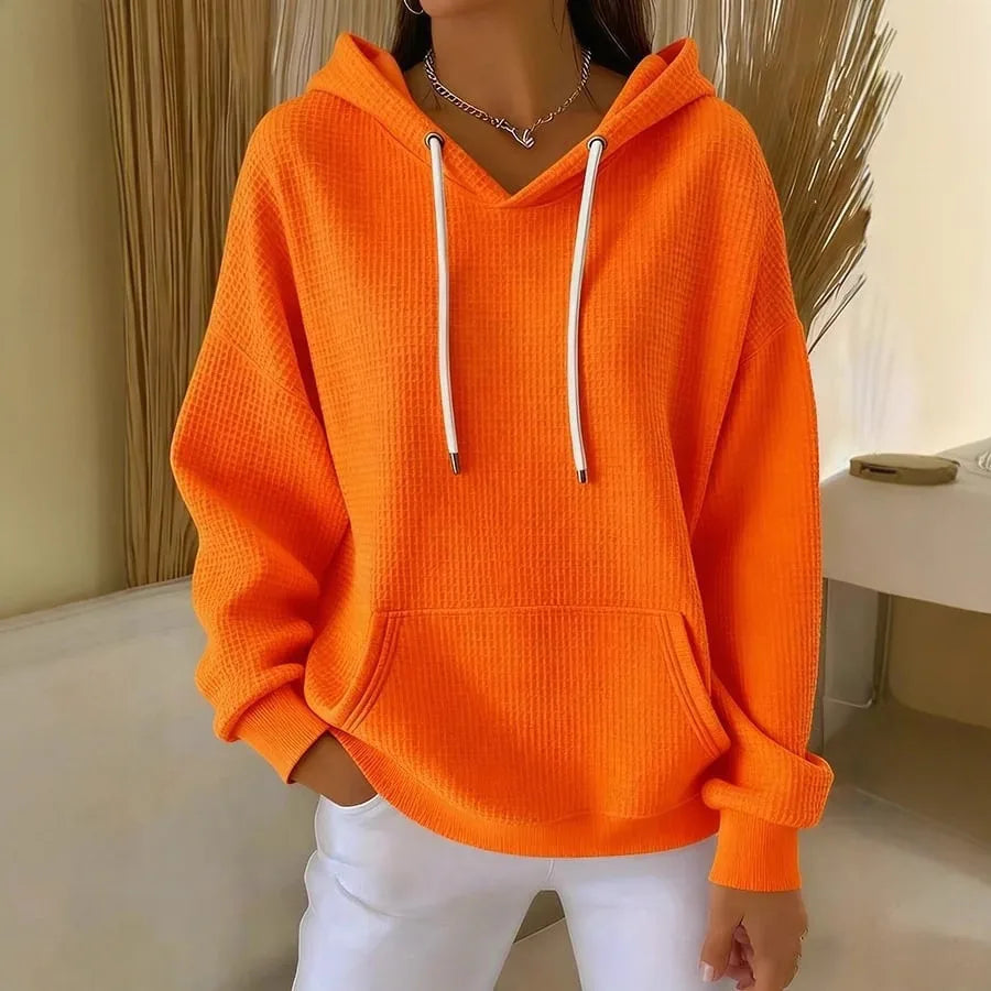 Clarissa | Women's Textured Hoodie  - Color:Orange;Size:XS