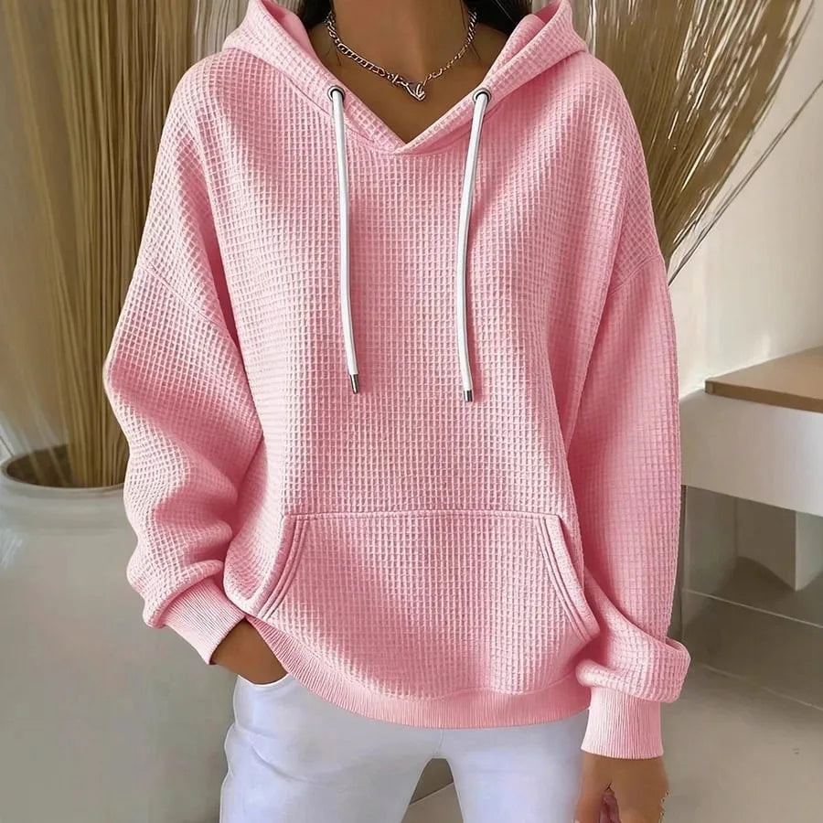Clarissa | Women's Textured Hoodie  - Color:Pink;Size:XS