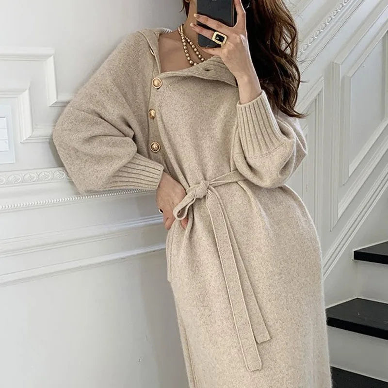 Claudia | Women's Jumper Dress - Color:Beige;Size:S