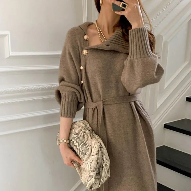 Claudia | Women's Jumper Dress - Color:Brown;Size:S