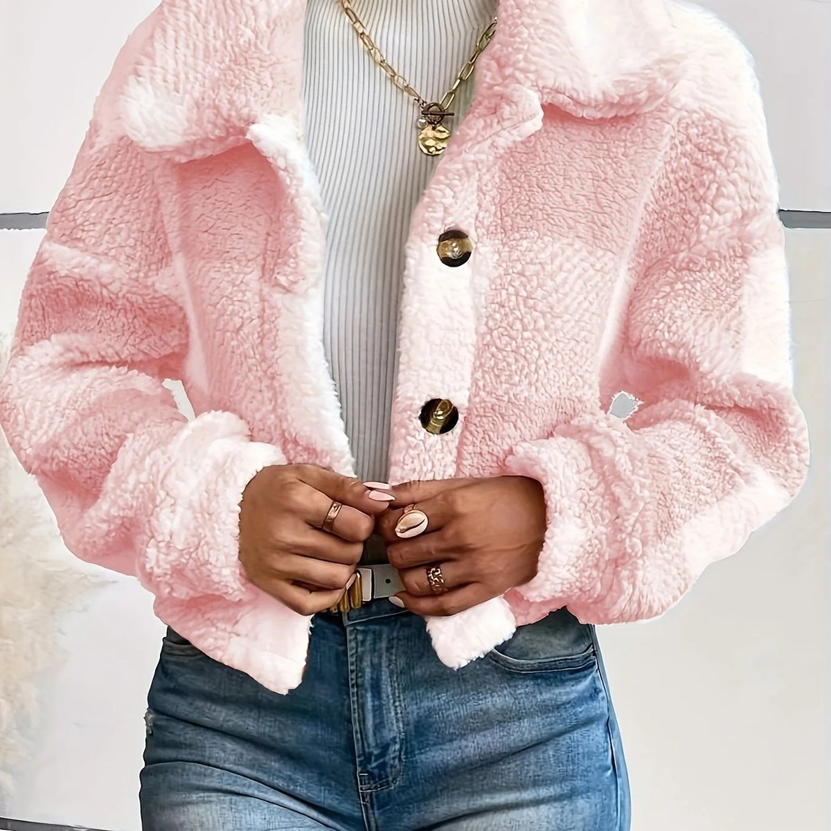 Claudia | Women's Plaid Fleece Jacket -No match - Color:Pink;Size:XXS
