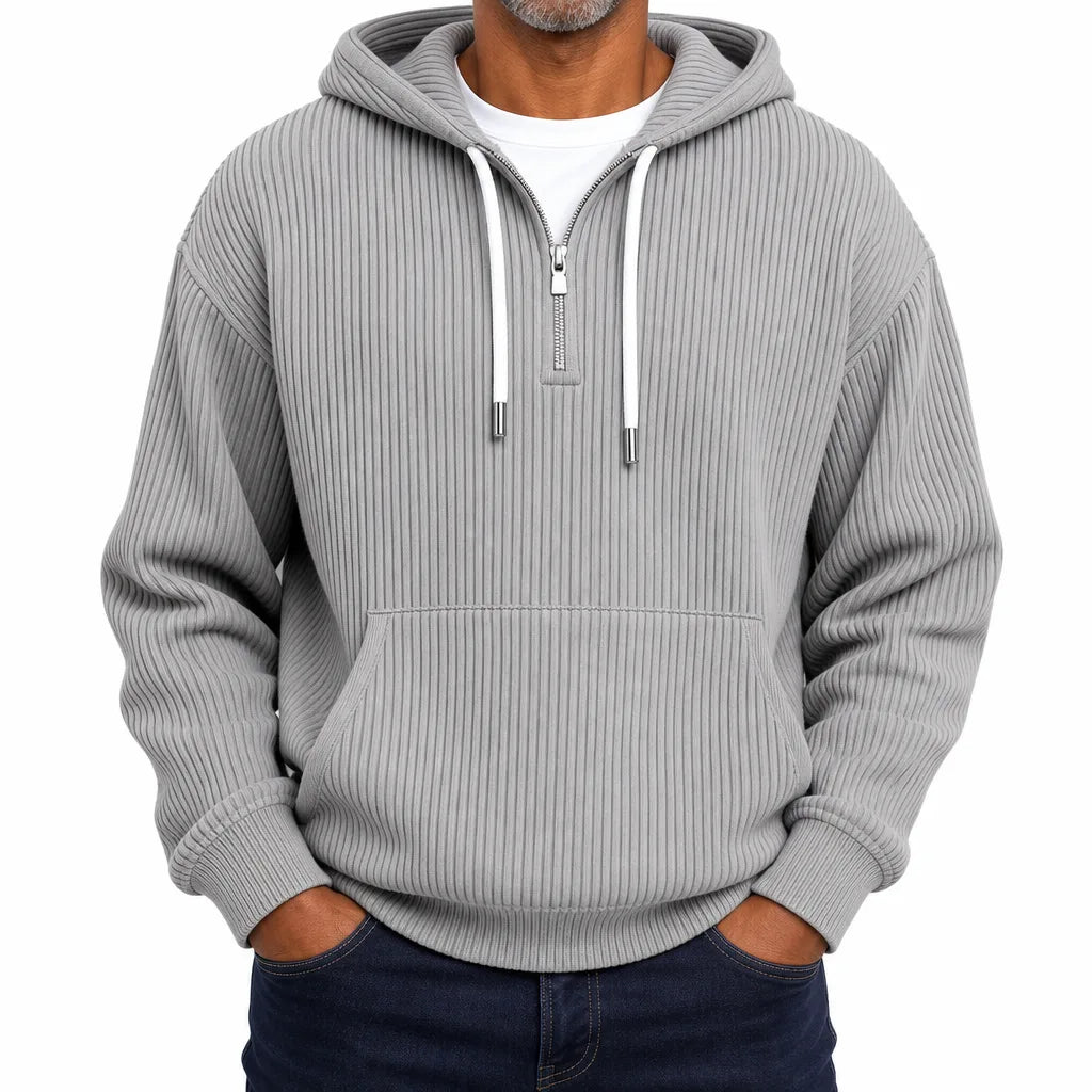 Clayborne | Men's Corduroy Ribbed Hoodie - Color:Gray;Size:XS