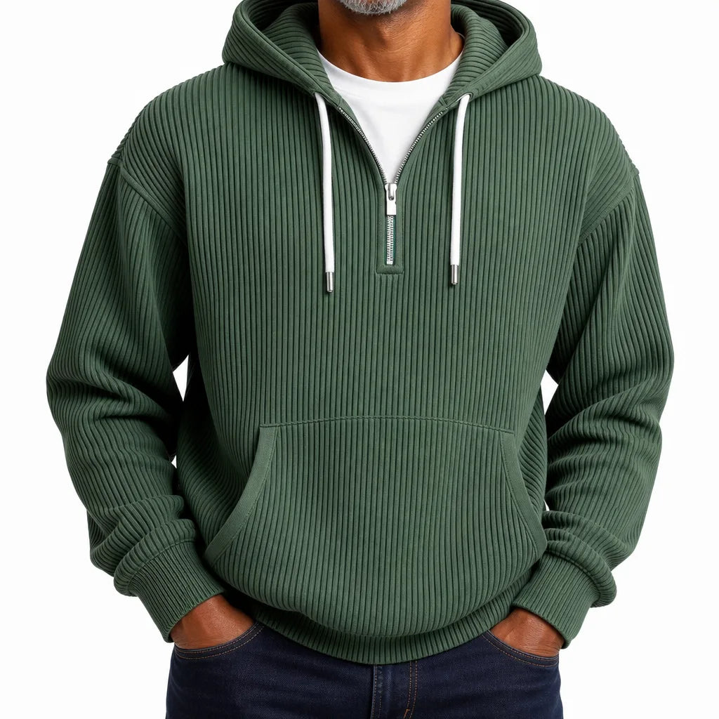 Clayborne | Men's Corduroy Ribbed Hoodie - Color:Green;Size:XS