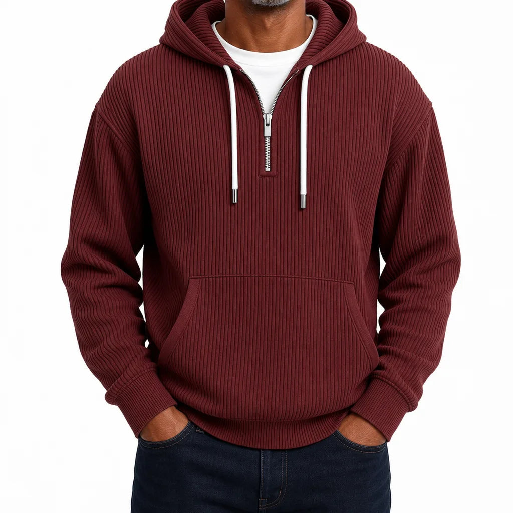 Clayborne | Men's Corduroy Ribbed Hoodie - Color:Red;Size:XS