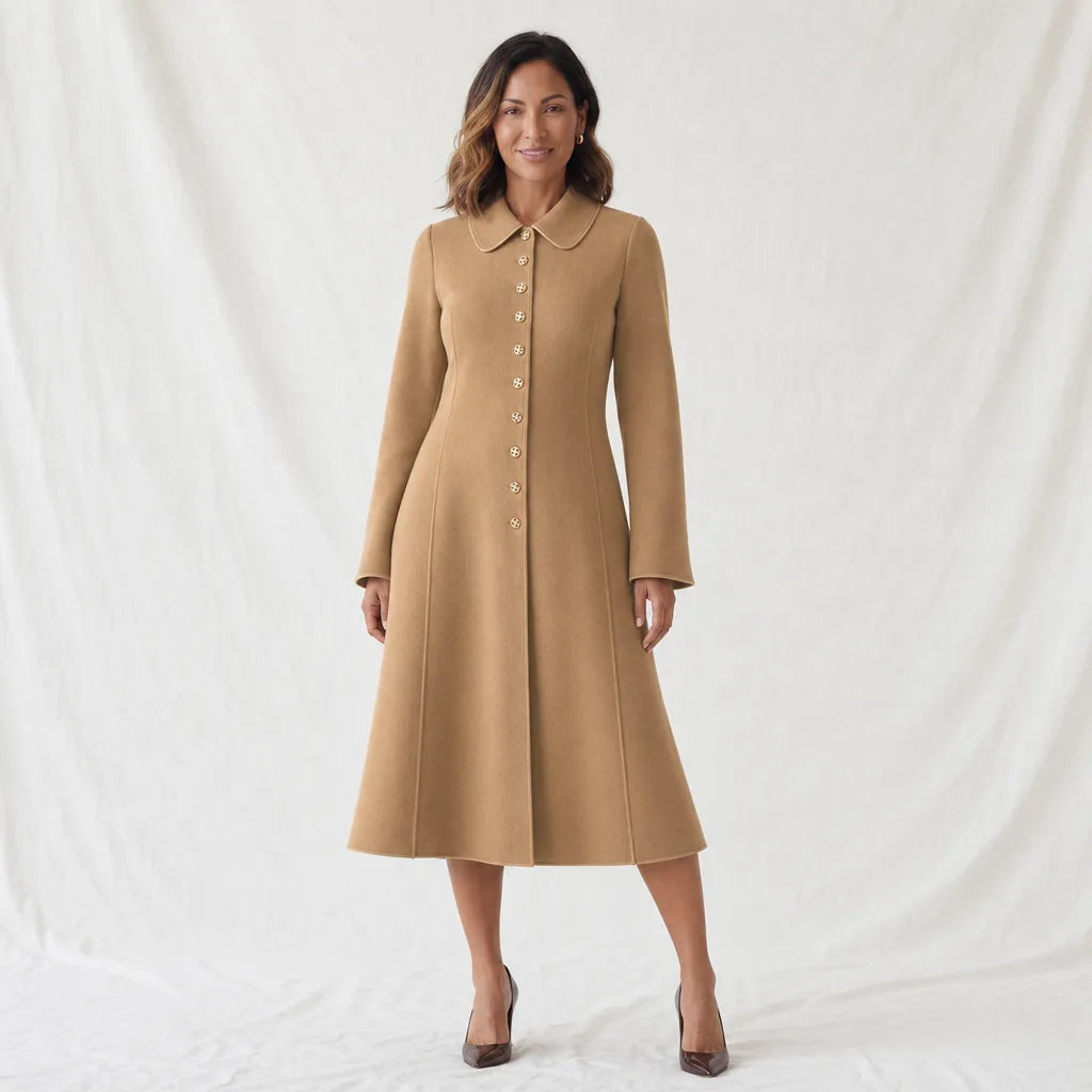 Cleira Button Coat - Color:Beige;Size:S