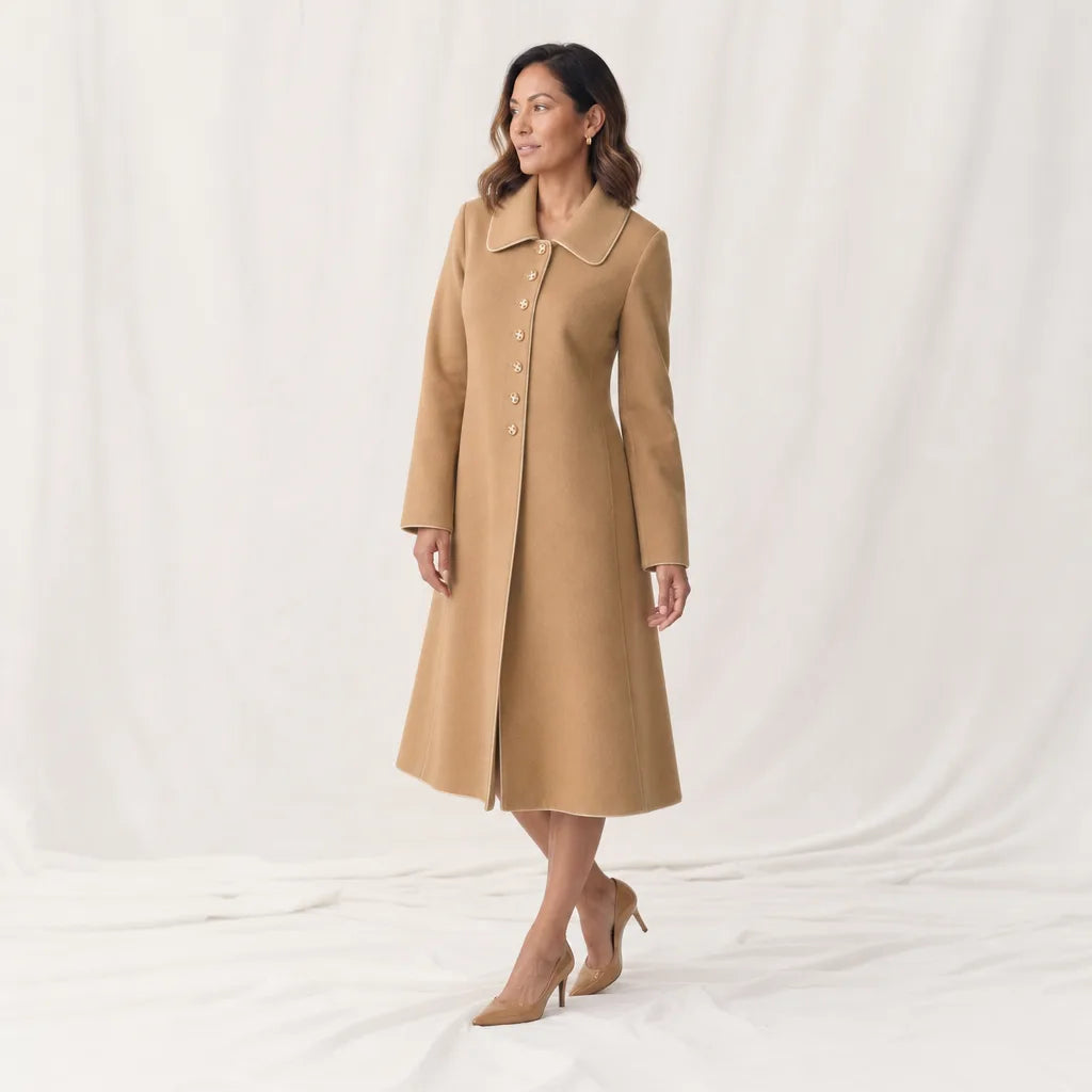 Women's Beige Cowell Longline Button Coat