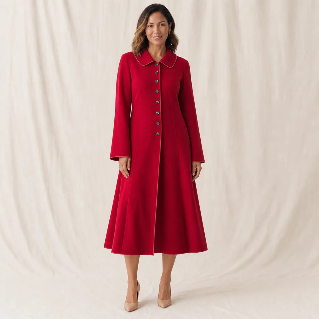 Cleira Button Coat - Color:Red;Size:S