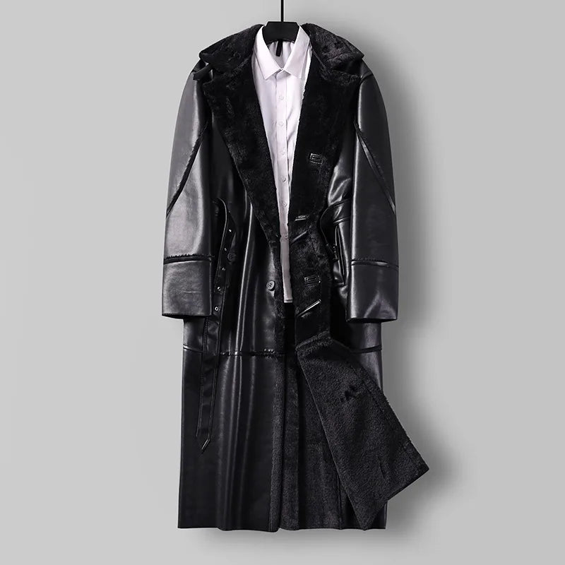 Clemens | Men's Fur Trench Coat - Color:Black;Size:S