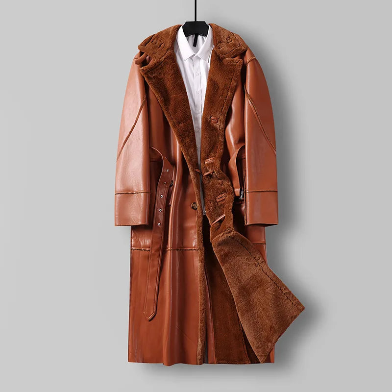 Clemens | Men's Fur Trench Coat - Color:Brown;Size:S