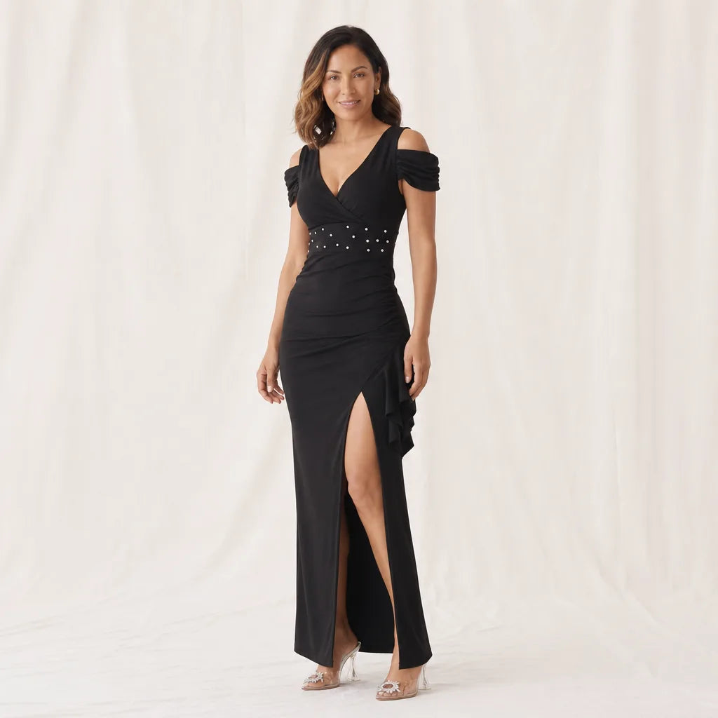 Women's Black Clementine Beaded Maxi Dress